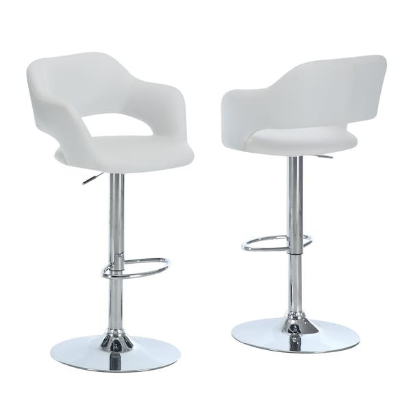 Monarch Specialties Bar Stool, Swivel, Bar Height, Adjustable, Metal, Pu Leather Look, White, Chrome, Contemporary I 2358 - main